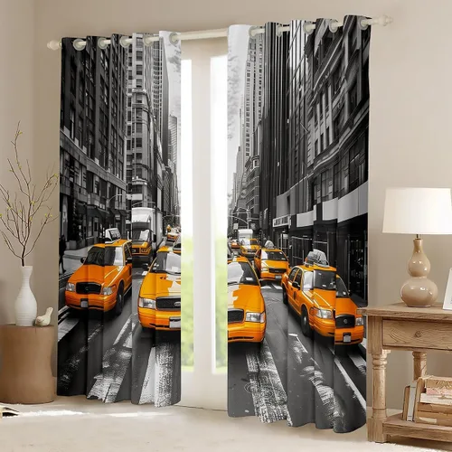 Vista 2 de Feelyou Cortinas de ventana de paisaje urbano amarillo para coche, cortinas de taxi para dormitorio, sala de estar, niños, mujeres, hombres, gris