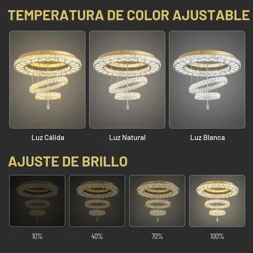 Vista 3 de Siljoy Candelabros de cristal dorado de 32 pulgadas, 3 anillos LED de montaje empotrado, lámparas de techo regulables para sala de estar, comedor
