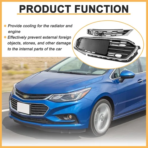 Vista 4 de Parachoques delantero superior inferior rejilla para Chevy Cruze 2016 2017 2018 Parrilla frontal de malla de panal