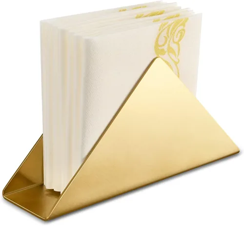 Vista 5 de Servilletero dorado de acero inoxidable, moderno dispensador de servilletas de cóctel triangular, organizador para encimeras de cocina, mesas