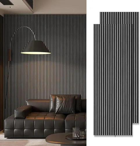 Vista 10 de Art3d Paquete de 2 paneles acústicos de listones de madera de 94.5 x 24 pulgadas para pared y techo - 31 pies cuadrados Panel acústico 3D estriado