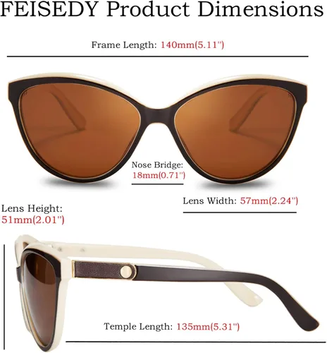 Vista 6 de FEISEDY Gafas de sol polarizadas clásicas Cateye para mujer 100 protección UV B2512 58mm
