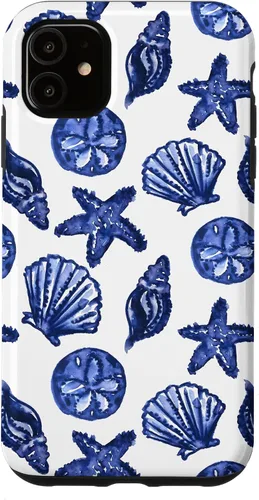 Vista 8 de Funda azul para iPhone 16, diseño de conchas marinas náuticas para nieta costera