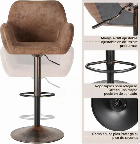 Vista 5 de Keyluv Juego de 2 taburetes de bar para encimera de cocina, taburetes de bar de altura giratoria ajustable de 29 pulgadas, sillas de bar de piel