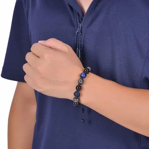 Vista 17 de DHQH Triple Protection Bracelet 8/10MM Hematite Black Agate Tigers Eye Stone Bracelet Crystal Jewelry Healing Bead Bracelets for Men Bring Luck