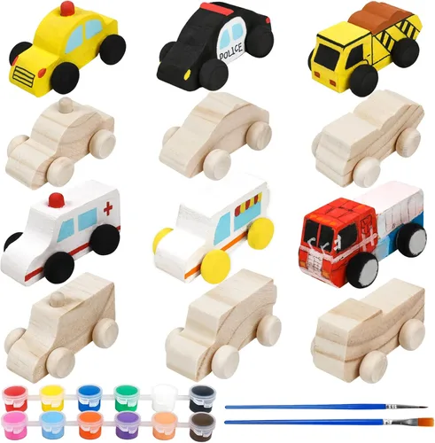 Vista 8 de WANTKA Coches de madera sin terminar, manualidades de madera, kit de madera para estudiantes, actividades familiares, kit de manualidades para niños