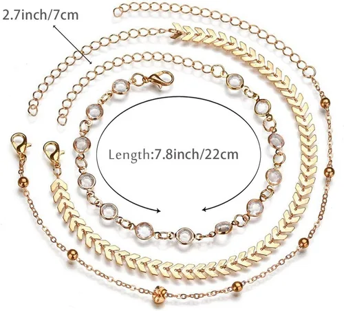 Vista 2 de Zoestar Pulsera para el tobillo de tres capas Cadena con hojas, accesorios de joyería para pie, para mujeres y niñas