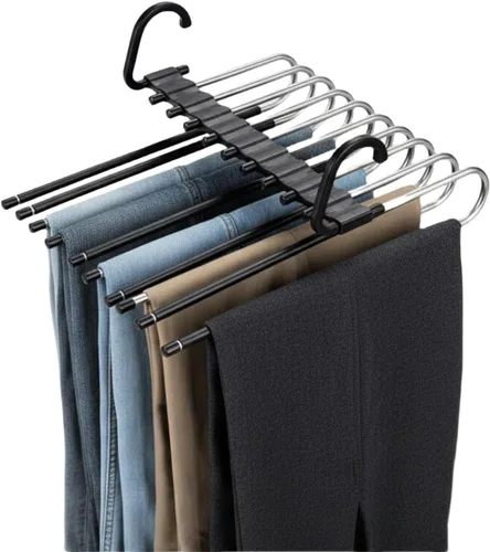 Vista 6 de Paquete de 2 perchas plegables de 9 capas para pantalones que ahorran espacio, percha multifuncional para pantalones, percha con agujero para colgar
