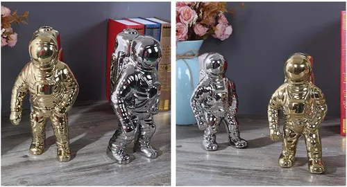 Vista 4 de Uterstyle Figura de astronauta de cerámica, estatua de astronauta, jarrón temático aeroespacial, manualidades, decoración del hogar, regalo de Dorado