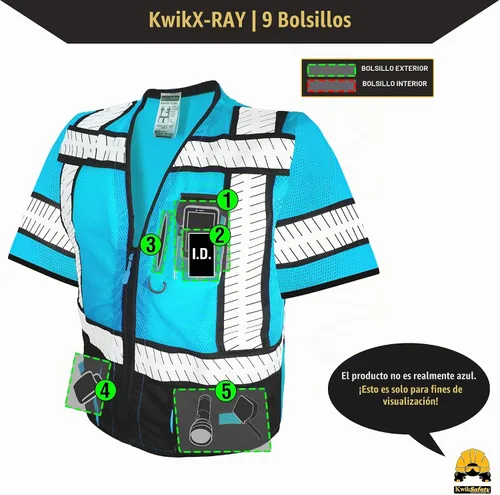 Vista 6 de KwikSafety - Chaleco de seguridad SHERIFF & SPECIALIST [Bolsillos de uso múltiple] Chaleco reflectante Clase 2 ANSI OSHA para hombres Negro (mangas)