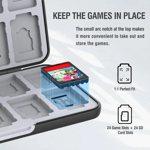 Vista 5 de NOOP Funda para tarjetas de juego para Nintendo Switch& Switch OLED y tarjeta Micro SD, funda de almacenamiento con 24 ranuras para tarjetas