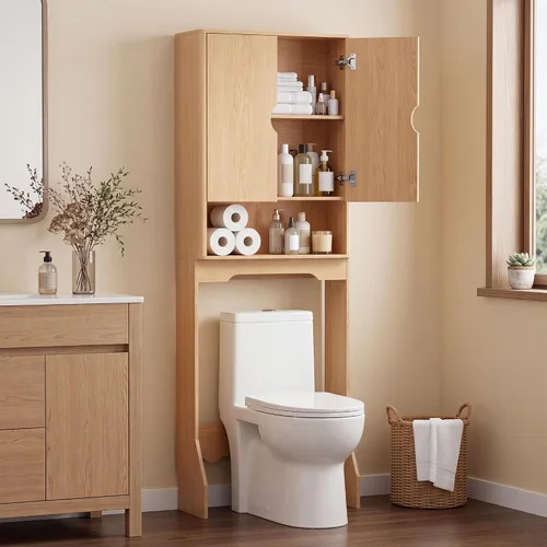 Vista 3 de Merapi Over the Toilet Storage Cabinet, Natural Wood Grain Organizer