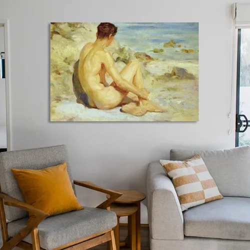 Vista 6 de Henry Scott Tuke, niño en la playa, verano, impresión artística, póster de arte vintage, arte de pared en lienzo, famoso póster de pintura