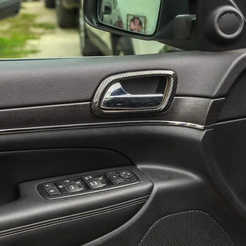 Vista 3 de JeCar Anillo de decoración de manija de puerta interior ABS cubierta interior para Grand Cherokee WK2 2011-2020, textura de fibra de carbono