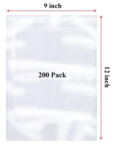 Vista 2 de Bolsas de polietileno transparentes con sello de plástico seguro para alimentos de 2 mil para almacenamiento, embalaje y más, 9 x 12 pulgadas