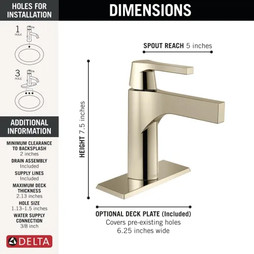 Vista 2 de Delta Faucet Zura - Grifo de baño de un solo agujero, grifo de baño de una sola manija, tecnología de sello de diamante, ensamblaje de drenaje