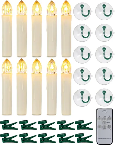 Vista 8 de Homemory 10 velas de clip para árbol de Navidad con control remoto y temporizador, vela LED parpadeante para ventana con clips/ventosas, luz blanca