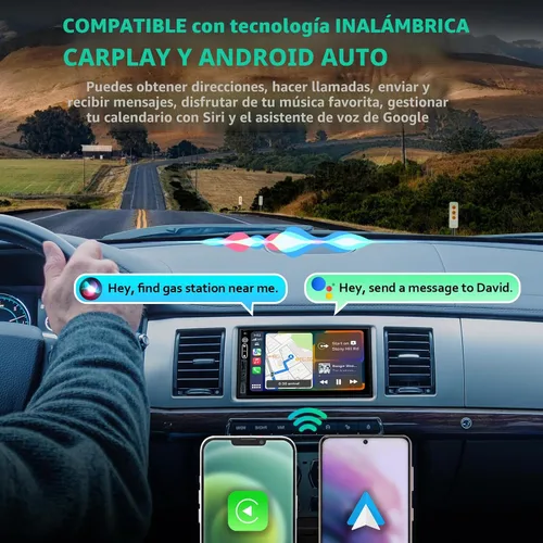 Vista 2 de Estéreo de coche de doble DIN compatible con Apple Carplay inalámbrico, Android Auto, receptor de audio de coche con pantalla táctil de 7 pulgadas