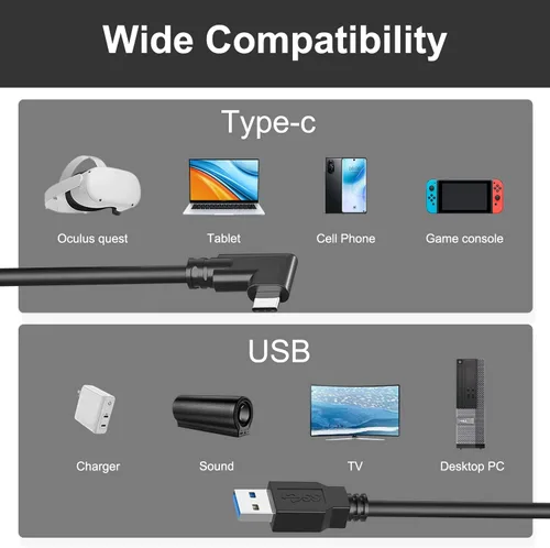 Vista 6 de VidPPluing Cable Link de 16 pies, cable USB C para MetaOculus Quest 2 y PCSteam VR y más, transferencia de datos de alta velocidad y carga rápida