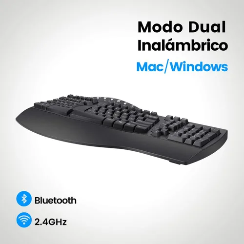 Vista 2 de Perixx PERIBOARD-612B ES - Teclado Inalámbrico RF con divisiones, sistema Dual y Bluetooth 4.0, Compatible con Windows 10 y macOS - QWERTY Español