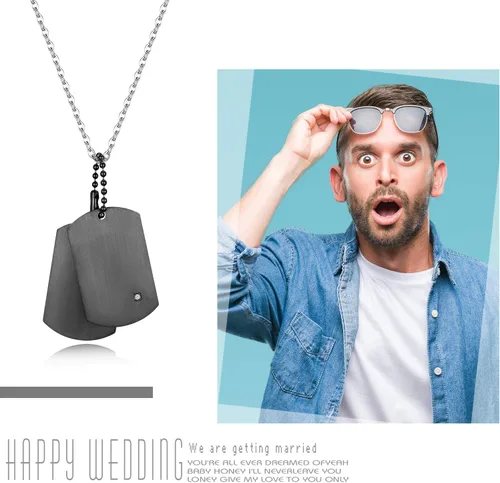 Vista 6 de Cupimatch Collar con colgante de doble etiqueta de perro de acero inoxidable estilo ejército para hombre con cadena de 22 pulgadas, plata