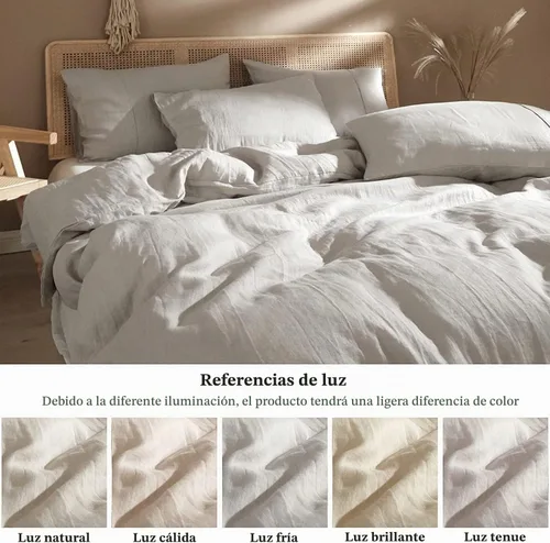 Vista 5 de Ivellow Juego de funda de edredón de 100 % lino francés puro lavado, natural, suave, transpirable y que absorbe la humedad, 3 piezas