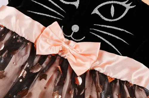 Vista 4 de Sersllta Disfraz de gato para niñas fiesta de disfraces de Halloween