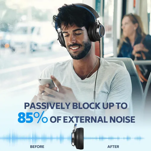 Vista 4 de AC01 auriculares de diadema con cable, auriculares pasivos con aislamiento de ruido, auriculares estéreo con cable con micrófono y control