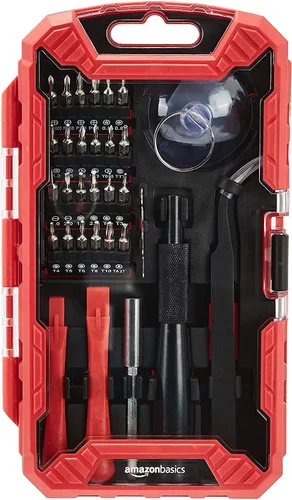Vista 5 de Amazon Basics Juego de destornilladores de precisión, kit de herramientas de reparación electrónica de 32 piezas para portátiles, teléfonos