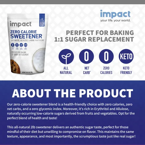Vista 4 de Impact - Mezcla de alulosa, fruta de monje blanco y edulcorante de eritritol, sin gluten, cero calorías, ceto, vegano, sin OMG, 1 es a 1 sustituto