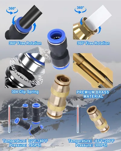 Vista 13 de 32 piezas de accesorios de línea de freno de aire de latón DOT surtido de 1/4" 3/8" 1/2" kit de accesorios de línea de aire de empuje para conectar