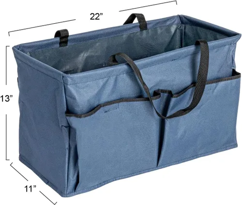 Vista 2 de Household Essentials Krush Bolsa multiusos de lona con bolsillos, bolsa reutilizable para comestibles, color azul con ribete negro