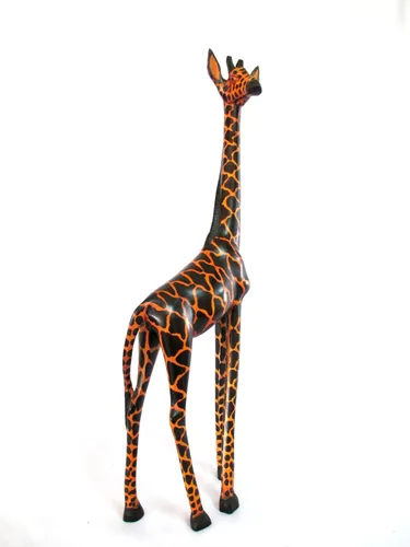 Vista 2 de African Art Estatua de escultura de jirafa de madera tallada a mano de 18 pulgadas, fabricada en Kenia