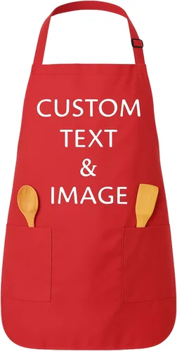 Vista 12 de Delantal personalizado con nombre o logotipo personalizado, cuello ajustable, 2 bolsillos, mezcla de algodón de fácil cuidado
