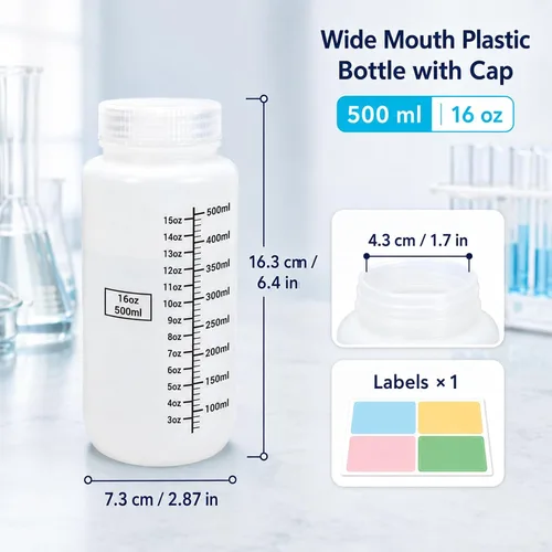 Vista 2 de METAPACK Botellas de plástico de boca ancha de 16 onzas con tapas Translúcido