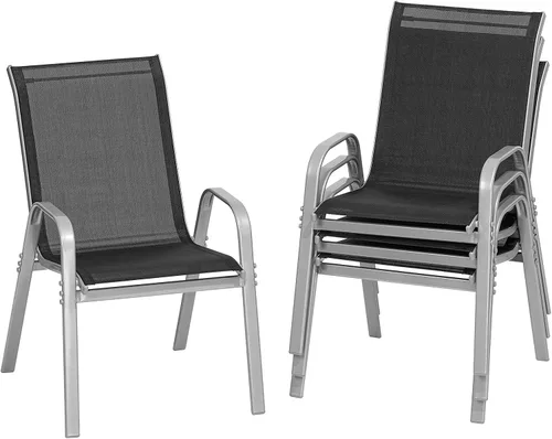 Vista 11 de ONBRILL Juego de 4 sillas de patio, sillas de comedor apilables para Gris