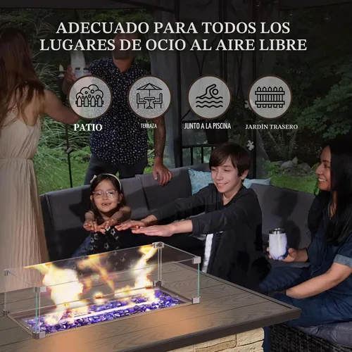 Vista 5 de Mesa de Hoguera de Propano PIZZELLO de 43 Pulgadas al Aire Libre, Mesa de Fuego Rectangular de Piedra para Exteriores, Mesa de Hoguera de 50,000 BTU
