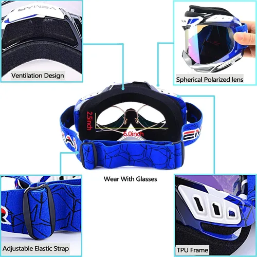Vista 5 de Gafas de motocicleta y motocross para carreras de cuatrimoto (ATV), de bicicleta en tierra, de todoterreno y carrera táctica de motocicleta