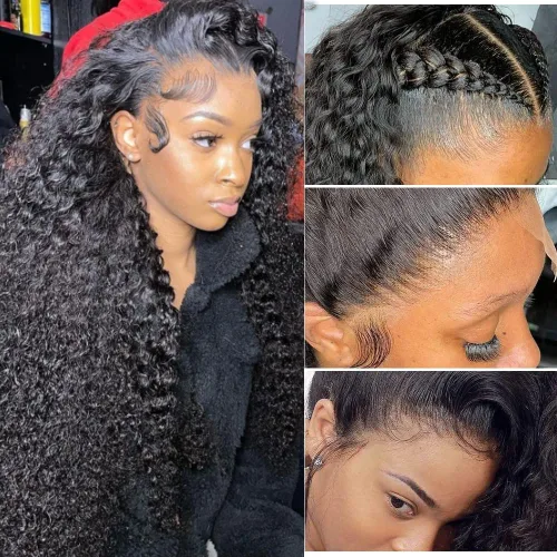 Vista 8 de ghotool Pelucas de cabello humano ondulado con encaje frontal de 13 x 6 pulgadas, densidad 200, pelucas de cabello humano HD transparente de 13 x 6