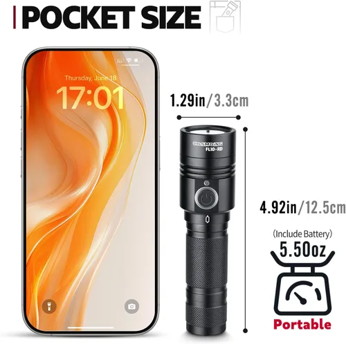 Vista 5 de Linterna LED roja de alta potencia recargable, 300 yardas linterna roja IP65 impermeable luz roja antorcha para observación nocturna, camping