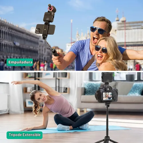 Vista 7 de Kit de videoblogs para teléfono inteligente con luz LED, soporte para teléfono, micrófono, trípode, bolsa de transporte, kit de inicio de YouTube
