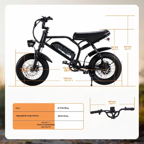 Vista 8 de VDL Bicicleta eléctrica de montaña para adolescentes/adultos, bicicleta eléctrica de neumático grueso de 16 pulgadas, motor de asiento más ancho