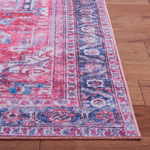 Vista 3 de SAFAVIEH Alfombra lavable Serapi Collection – 3 pies 3 pulgadas x 5 pies, azul marino y rojo, antideslizante y fácil de limpiar, ideal