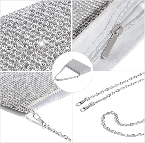 Vista 8 de YUWITA Bolso de noche con diamantes de imitación para mujer