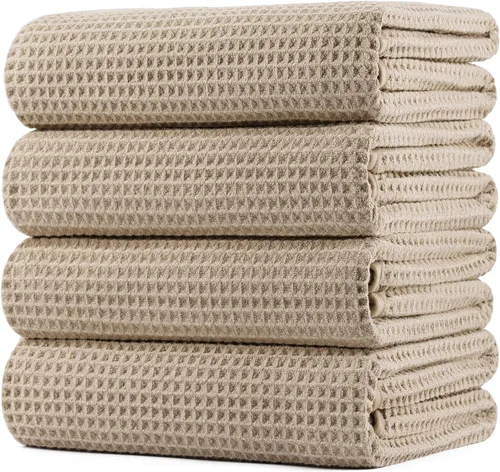 Vista 24 de POLYTE Toalla de baño de microfibra de gran tamaño de 430 GSM, de secado rápido, sin pelusas, 60 x 30 pulgadas, paquete de 4 (tejido de waffle)