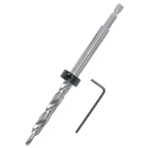 Vista 2 de POWERTEC 71933-P2 Broca de taladro de bolsillo con vástago hexagonal de 1/4 pulgadas, broca de repuesto con collar de tope de profundidad