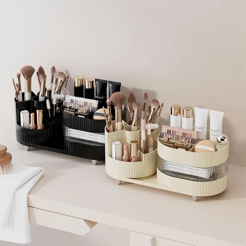 Vista 3 de DASITON Organizador de maquillaje para encimera, organizador de brochas de maquillaje giratorio de 360°, vitrina de cosméticos de gran capacidad