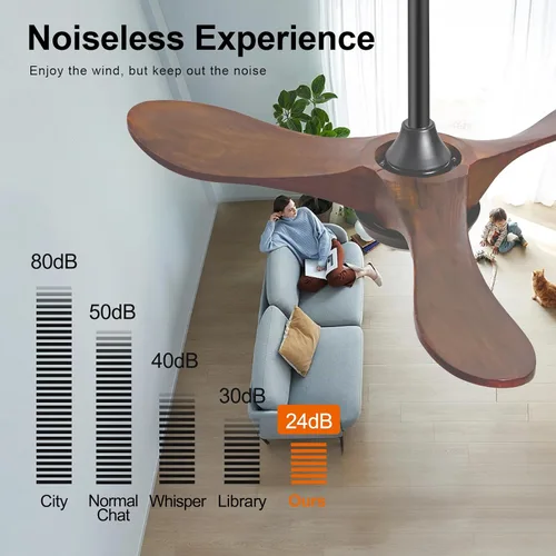 Vista 5 de Ventiladores de techo de madera maciza con luces, ventilador de techo moderno de 36 pulgadas con luz y control remoto, motor CC reversible, 6