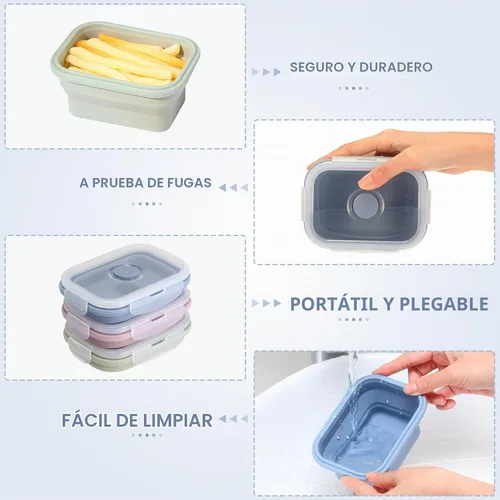 Vista 3 de Mifoci 6 recipientes de silicona para alimentos, contenedores plegables de almacenamiento de alimentos con tapas herméticas, apilables