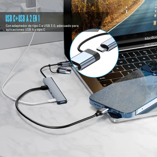 Vista 4 de 【Actualización】 Concentrador USB C/USB, BERLAT Aluminio 7 en 1 USB C y Hub USB con USB 3.0, puertos USB 2.0 para PC/portátiles/MacBook
